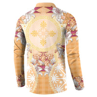 Hawaii Peach Palaka Button Sweatshirt With Tapa Pattern Tropical Flowers LT05 - Polynesian Pride