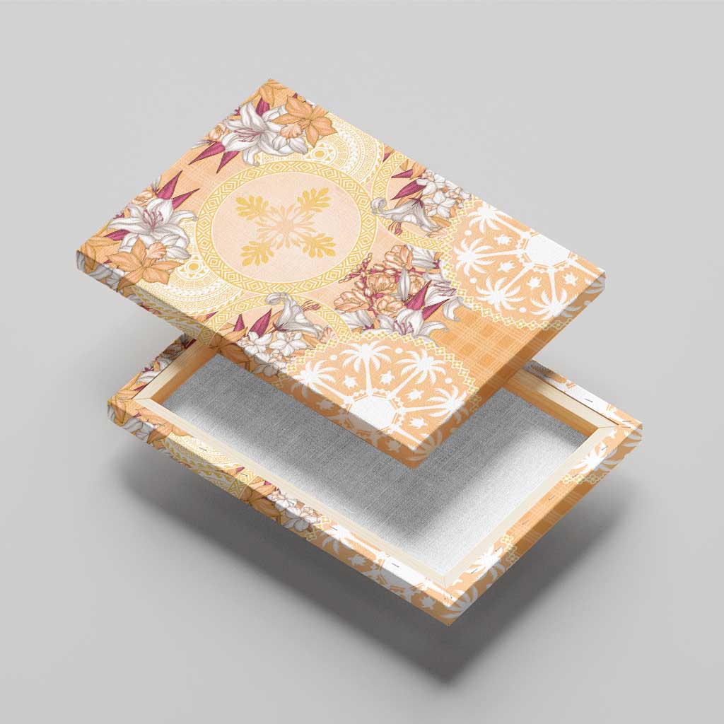 Hawaii Peach Palaka Canvas Wall Art With Tapa Pattern Tropical Flowers LT05 - Polynesian Pride
