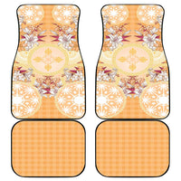 Hawaii Peach Palaka Car Mats With Tapa Pattern Tropical Flowers - Polynesian Pride