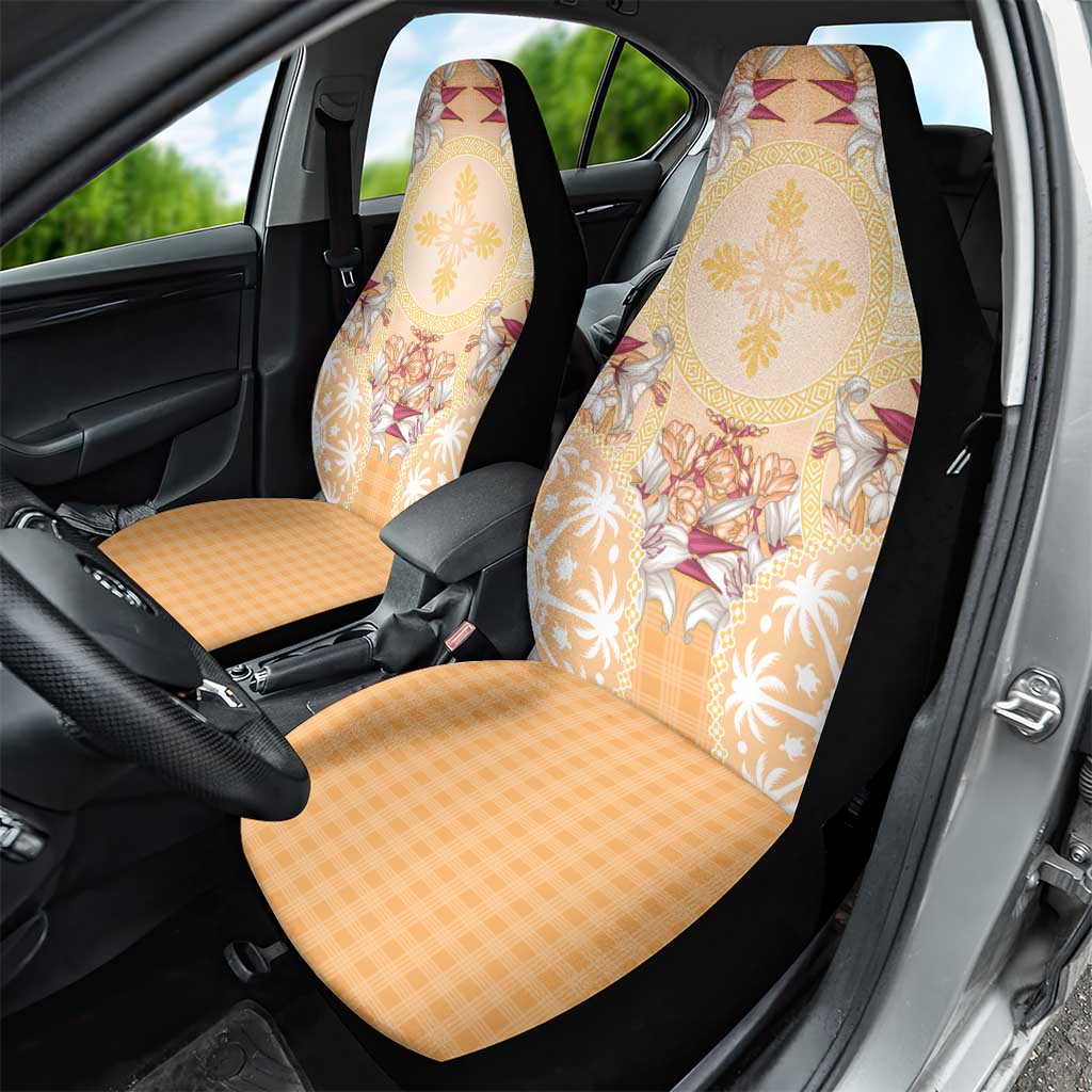 Hawaii Peach Palaka Car Seat Cover With Tapa Pattern Tropical Flowers - Polynesian Pride