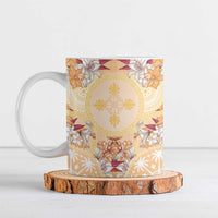 Hawaii Peach Palaka Ceramic Mug With Tapa Pattern Tropical Flowers LT05 Peach - Polynesian Pride