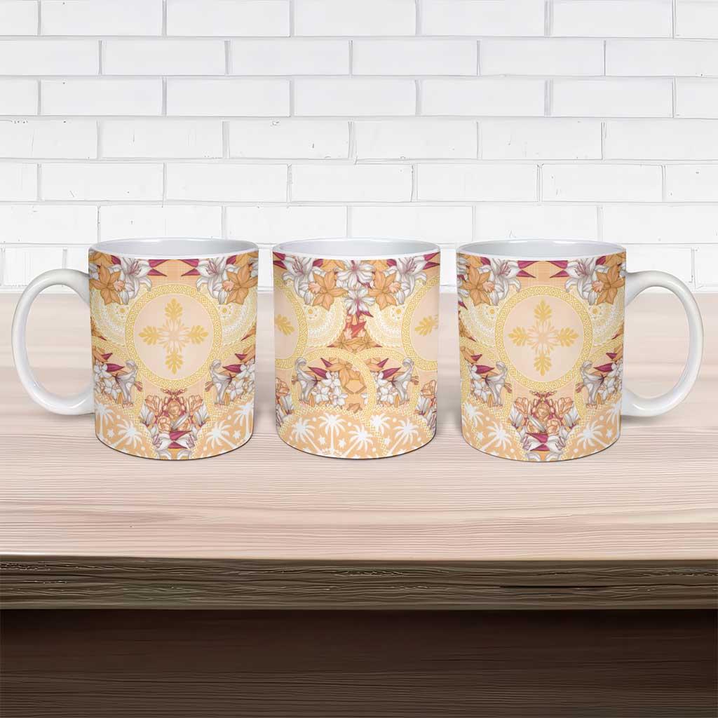 Hawaii Peach Palaka Ceramic Mug With Tapa Pattern Tropical Flowers LT05 - Polynesian Pride