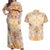Hawaii Peach Palaka Couples Matching Off Shoulder Maxi Dress and Hawaiian Shirt With Tapa Pattern Tropical Flowers - Polynesian Pride