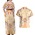 Hawaii Peach Palaka Couples Matching Off Shoulder Maxi Dress and Hawaiian Shirt With Tapa Pattern Tropical Flowers - Polynesian Pride