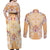 Hawaii Peach Palaka Couples Matching Off Shoulder Maxi Dress and Long Sleeve Button Shirt With Tapa Pattern Tropical Flowers - Polynesian Pride