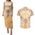 Hawaii Peach Palaka Couples Matching Puletasi and Hawaiian Shirt With Tapa Pattern Tropical Flowers - Polynesian Pride