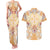 Hawaii Peach Palaka Couples Matching Tank Maxi Dress and Hawaiian Shirt With Tapa Pattern Tropical Flowers - Polynesian Pride