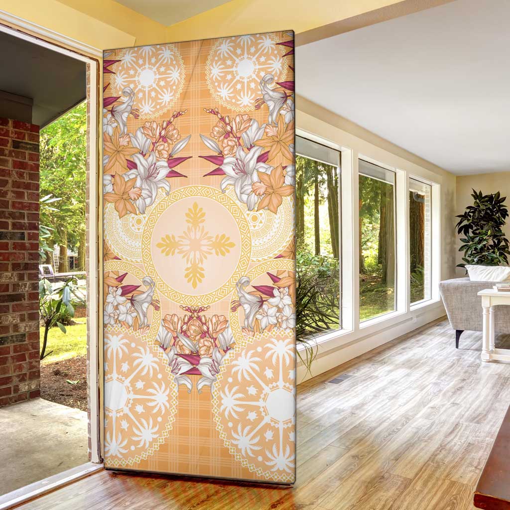 Hawaii Peach Palaka Door Cover With Tapa Pattern Tropical Flowers - Polynesian Pride