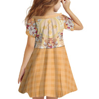 Hawaii Peach Palaka Family Matching Off The Shoulder Long Sleeve Dress and Hawaiian Shirt With Tapa Pattern Tropical Flowers - Polynesian Pride