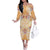 Hawaii Peach Palaka Family Matching Off The Shoulder Long Sleeve Dress and Hawaiian Shirt With Tapa Pattern Tropical Flowers - Polynesian Pride