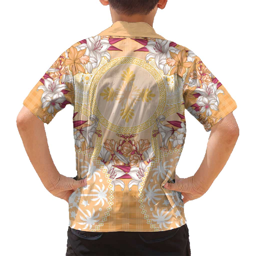Hawaii Peach Palaka Family Matching Puletasi and Hawaiian Shirt With Tapa Pattern Tropical Flowers LT05 - Polynesian Pride