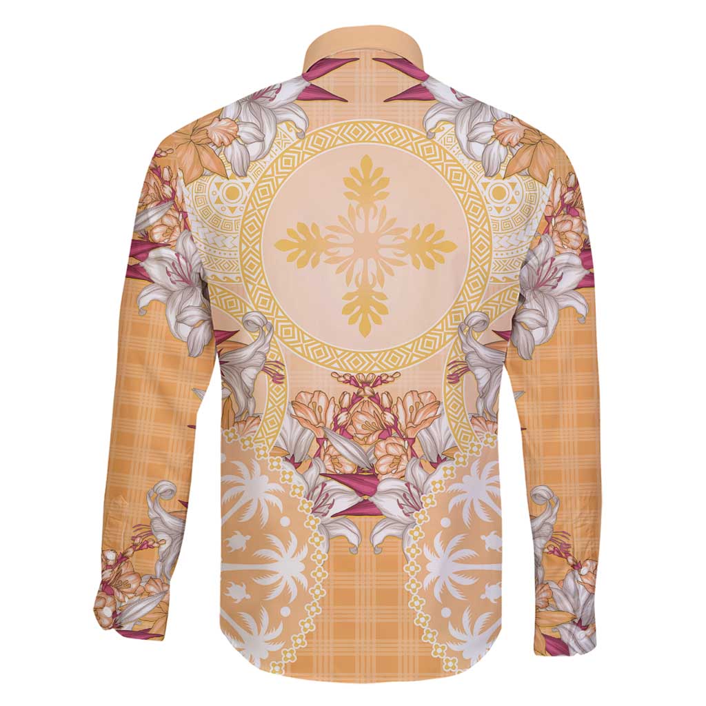 Hawaii Peach Palaka Family Matching Puletasi and Hawaiian Shirt With Tapa Pattern Tropical Flowers LT05 - Polynesian Pride