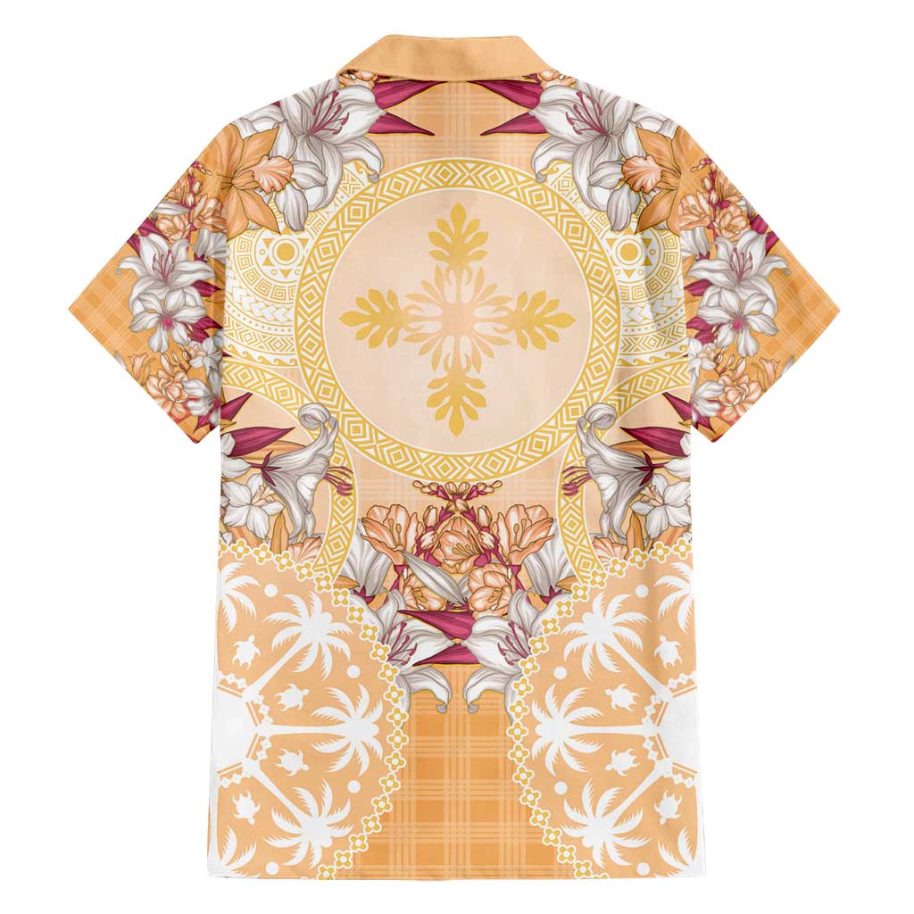 Hawaii Peach Palaka Family Matching Summer Maxi Dress and Hawaiian Shirt With Tapa Pattern Tropical Flowers - Polynesian Pride