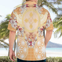 Hawaii Peach Palaka Hawaiian Shirt With Tapa Pattern Tropical Flowers - Polynesian Pride