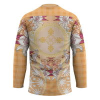 Hawaii Peach Palaka Hockey Jersey With Tapa Pattern Tropical Flowers LT05 - Polynesian Pride