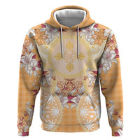 Hawaii Peach Palaka Hoodie With Tapa Pattern Tropical Flowers - Polynesian Pride
