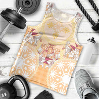 Hawaii Peach Palaka Men Tank Top With Tapa Pattern Tropical Flowers - Polynesian Pride