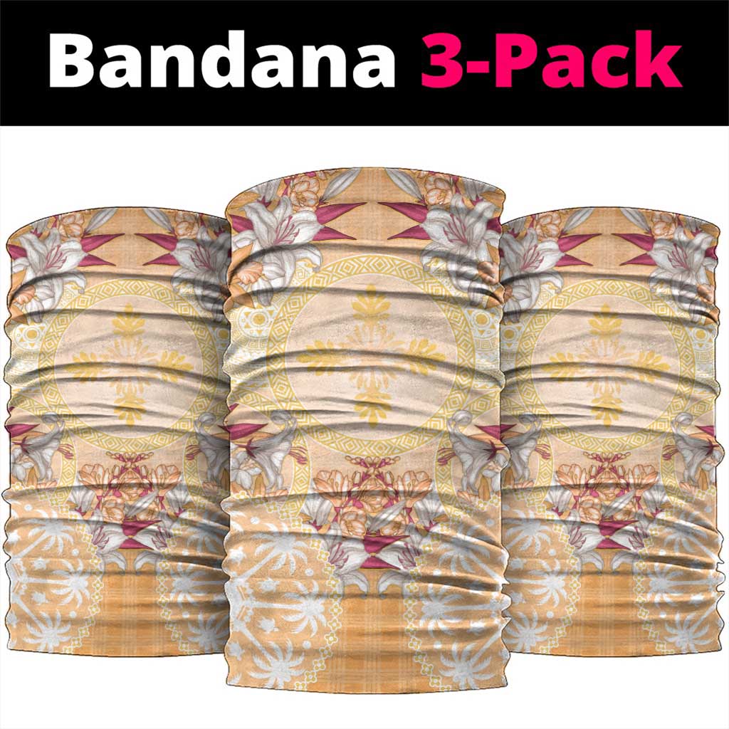 Hawaii Peach Palaka Neck Gaiter With Tapa Pattern Tropical Flowers - Polynesian Pride
