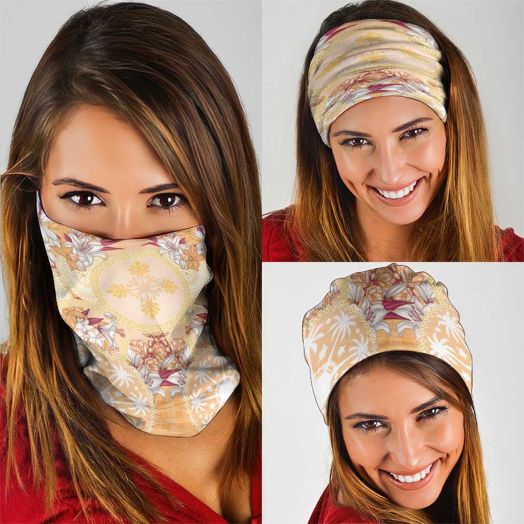 Hawaii Peach Palaka Neck Gaiter With Tapa Pattern Tropical Flowers - Polynesian Pride