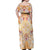 Hawaii Peach Palaka Off Shoulder Maxi Dress With Tapa Pattern Tropical Flowers - Polynesian Pride