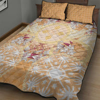 Hawaii Peach Palaka Quilt Bed Set With Tapa Pattern Tropical Flowers - Polynesian Pride