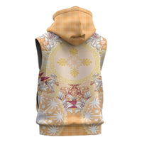 Hawaii Peach Palaka Sleeveless Hoodie With Tapa Pattern Tropical Flowers LT05 - Polynesian Pride