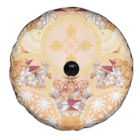 Hawaii Peach Palaka Spare Tire Cover With Tapa Pattern Tropical Flowers - Polynesian Pride
