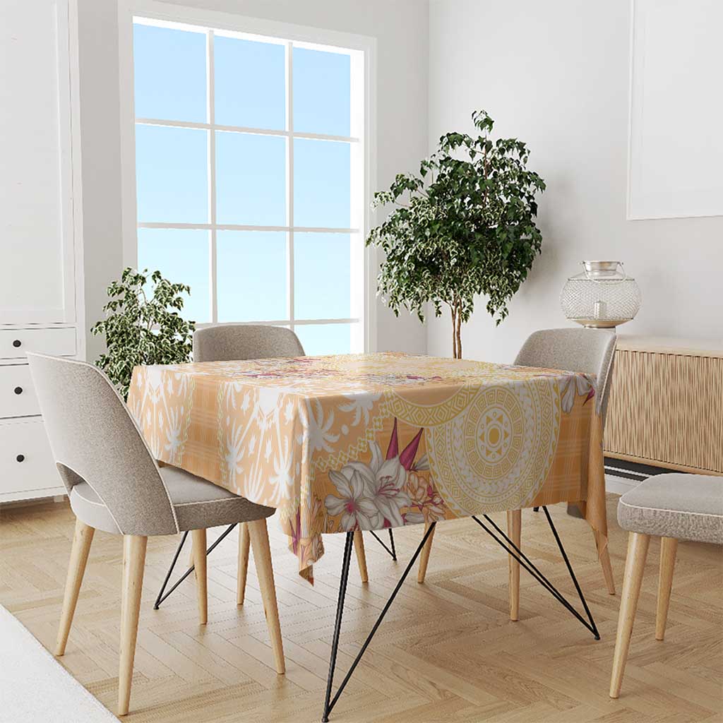 Hawaii Peach Palaka Tablecloth With Tapa Pattern Tropical Flowers - Polynesian Pride