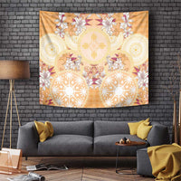 Hawaii Peach Palaka Tapestry With Tapa Pattern Tropical Flowers - Polynesian Pride