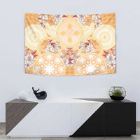 Hawaii Peach Palaka Tapestry With Tapa Pattern Tropical Flowers - Polynesian Pride