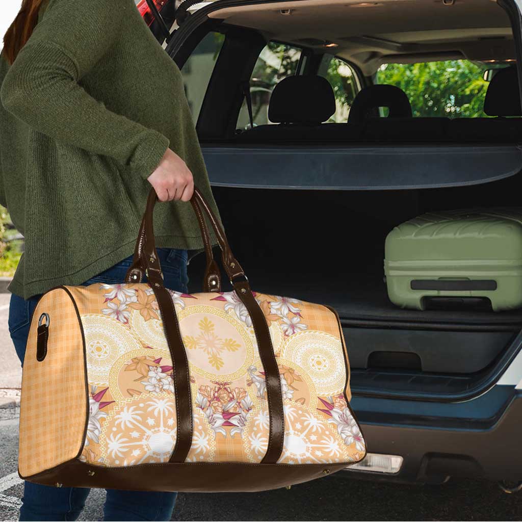 Hawaii Peach Palaka Travel Bag With Tapa Pattern Tropical Flowers - Polynesian Pride