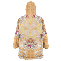 Hawaii Peach Palaka Wearable Blanket Hoodie With Tapa Pattern Tropical Flowers LT05 - Polynesian Pride