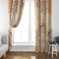 Hawaii Peach Palaka Window Curtain With Tapa Pattern Tropical Flowers - Polynesian Pride