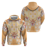 Hawaii Peach Palaka Zip Hoodie With Tapa Pattern Tropical Flowers - Polynesian Pride