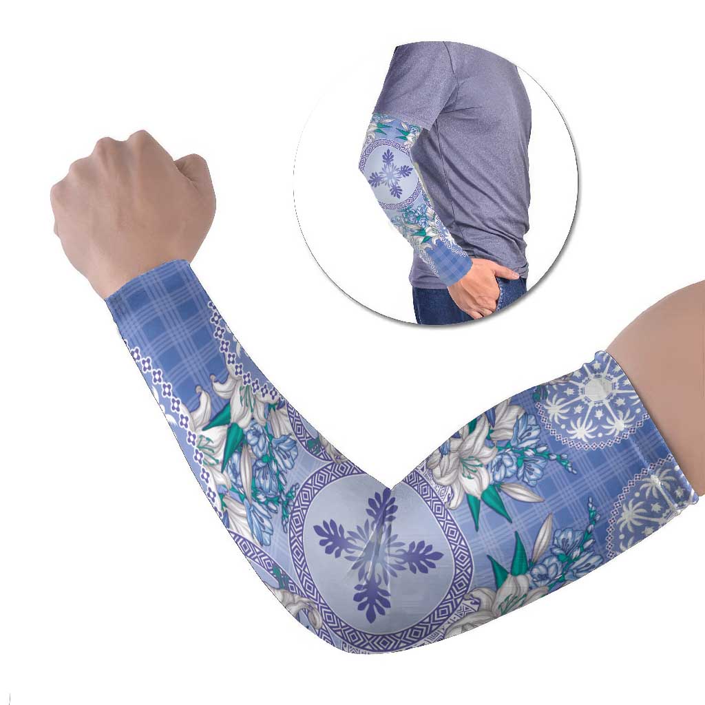 Hawaii Violet Palaka Arm Sleeves With Tapa Pattern Tropical Flowers - Polynesian Pride