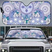 Hawaii Violet Palaka Auto Sun Shade With Tapa Pattern Tropical Flowers - Polynesian Pride