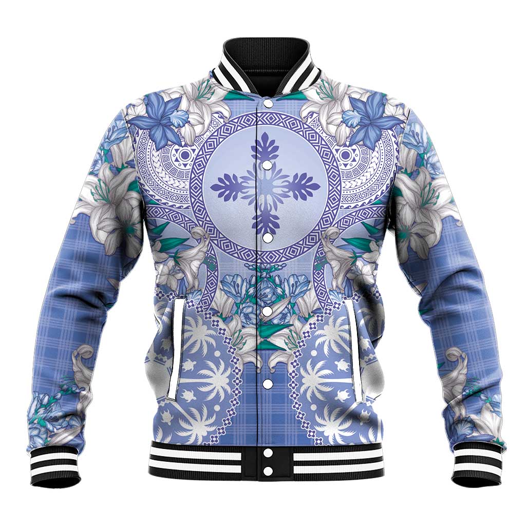 Hawaii Violet Palaka Baseball Jacket With Tapa Pattern Tropical Flowers LT05 Unisex Violet - Polynesian Pride