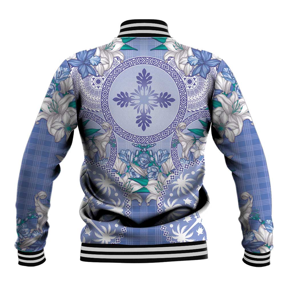 Hawaii Violet Palaka Baseball Jacket With Tapa Pattern Tropical Flowers LT05 - Polynesian Pride