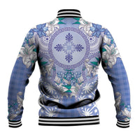 Hawaii Violet Palaka Baseball Jacket With Tapa Pattern Tropical Flowers LT05 - Polynesian Pride
