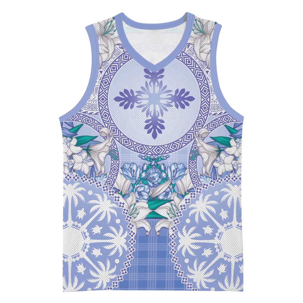 Hawaii Violet Palaka Basketball Jersey With Tapa Pattern Tropical Flowers LT05 Unisex Violet - Polynesian Pride