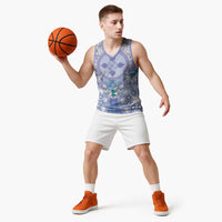 Hawaii Violet Palaka Basketball Jersey With Tapa Pattern Tropical Flowers - Polynesian Pride