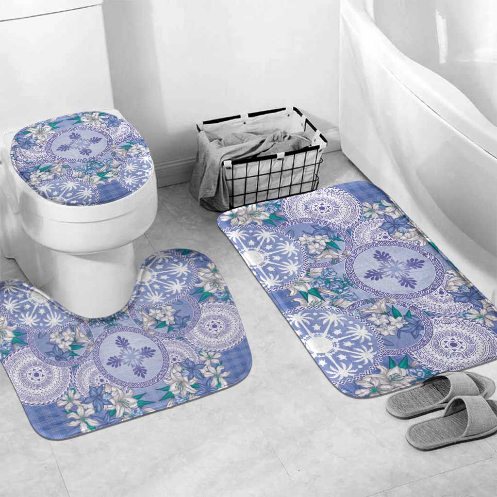 Hawaii Violet Palaka Bathroom Set With Tapa Pattern Tropical Flowers - Polynesian Pride
