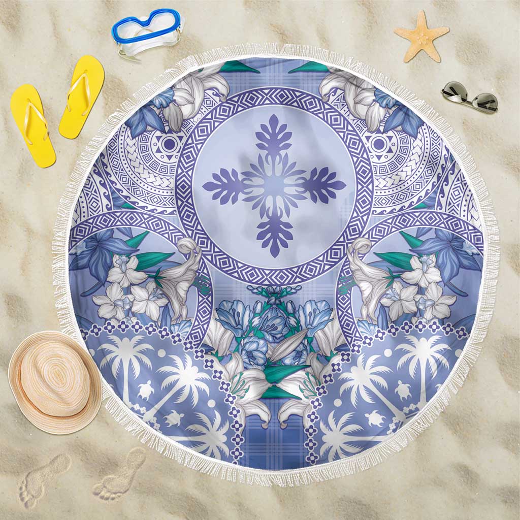 Hawaii Violet Palaka Beach Blanket With Tapa Pattern Tropical Flowers LT05 One Size 150cm Violet - Polynesian Pride