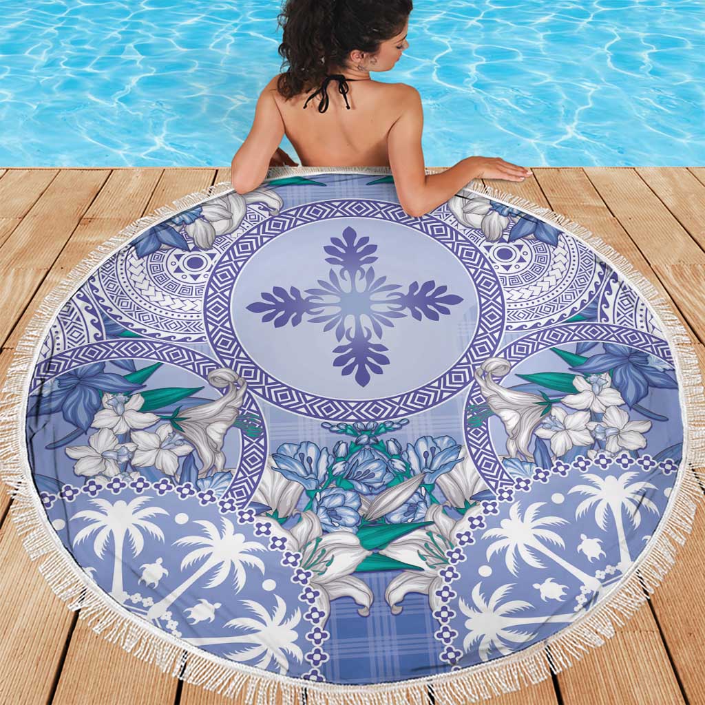 Hawaii Violet Palaka Beach Blanket With Tapa Pattern Tropical Flowers LT05 - Polynesian Pride