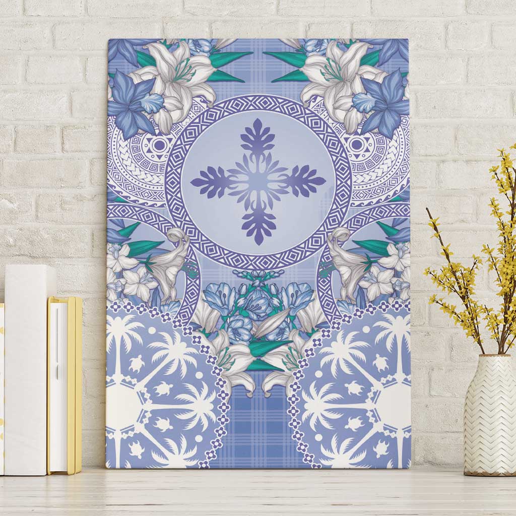 Hawaii Violet Palaka Canvas Wall Art With Tapa Pattern Tropical Flowers LT05 Without Frame Violet - Polynesian Pride