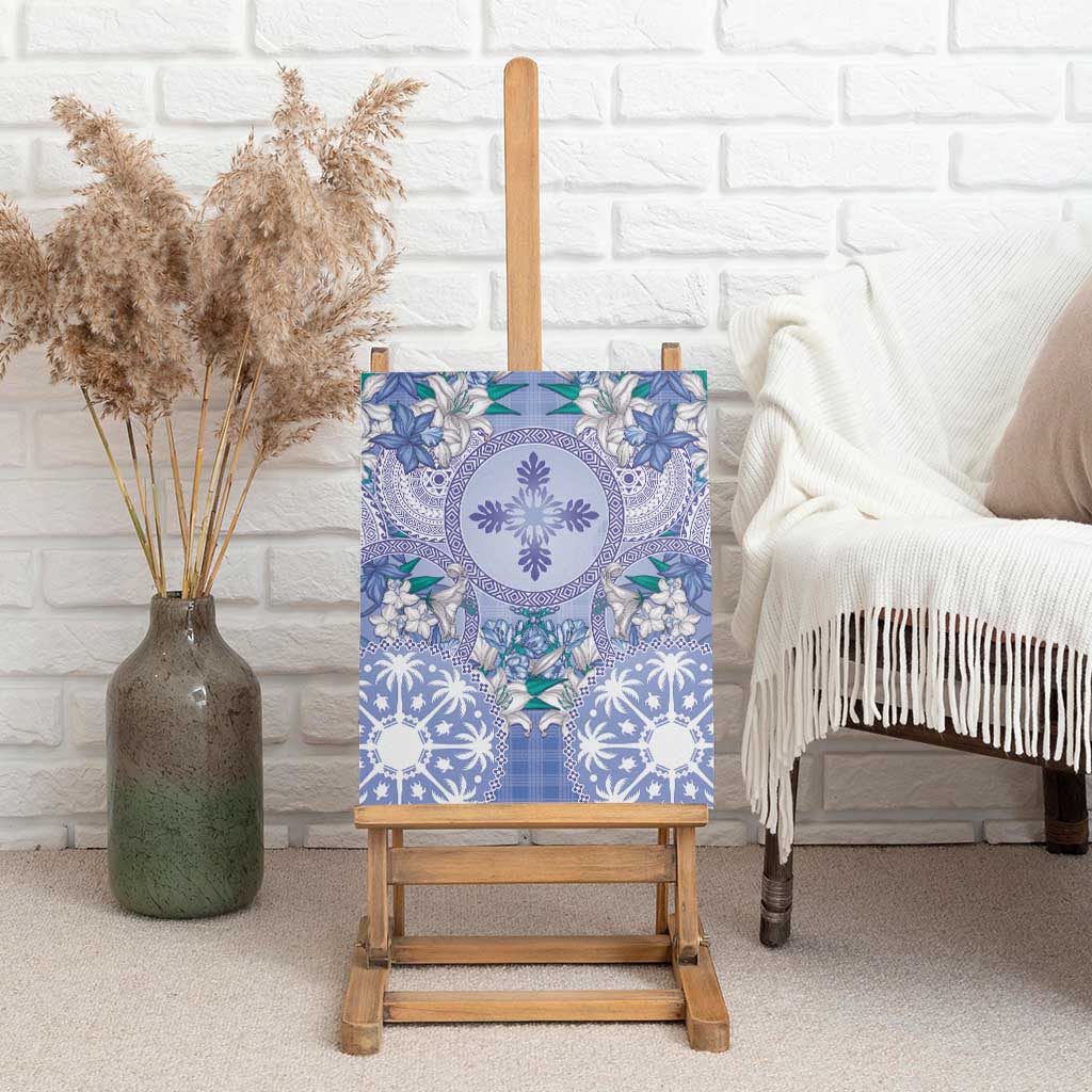 Hawaii Violet Palaka Canvas Wall Art With Tapa Pattern Tropical Flowers - Polynesian Pride