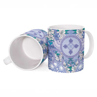 Hawaii Violet Palaka Ceramic Mug With Tapa Pattern Tropical Flowers LT05 - Polynesian Pride