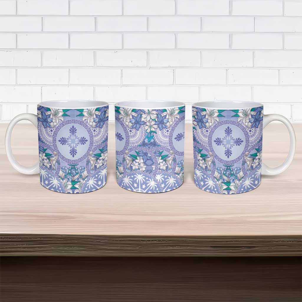 Hawaii Violet Palaka Ceramic Mug With Tapa Pattern Tropical Flowers LT05 - Polynesian Pride