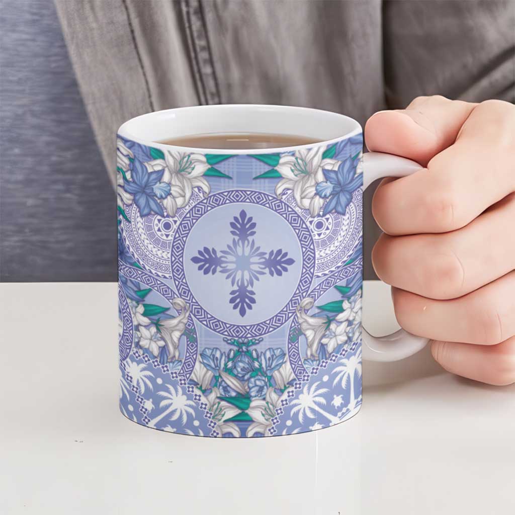 Hawaii Violet Palaka Ceramic Mug With Tapa Pattern Tropical Flowers LT05 - Polynesian Pride
