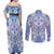 Hawaii Violet Palaka Couples Matching Off Shoulder Maxi Dress and Long Sleeve Button Shirt With Tapa Pattern Tropical Flowers - Polynesian Pride